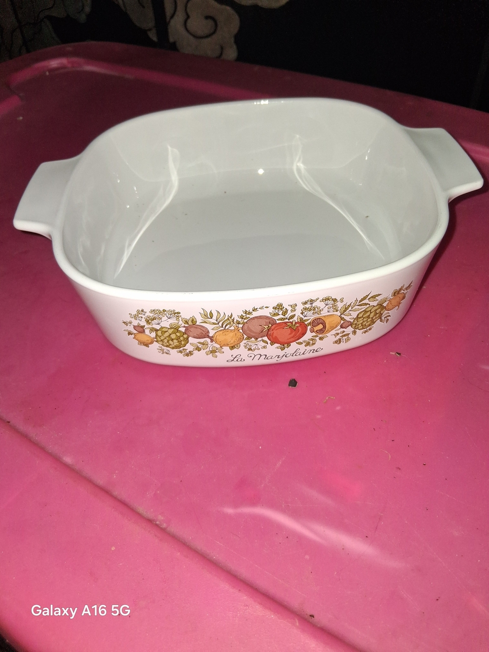 Pyrex White Casserole Dish with Fruit Motif